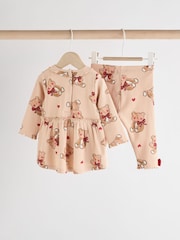 Beige/Red Check Bear Baby Long Sleeve Frill Top And Leggings Set - Image 6 of 16