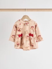 Beige/Red Check Bear Baby Long Sleeve Frill Top And Leggings Set - Image 7 of 16