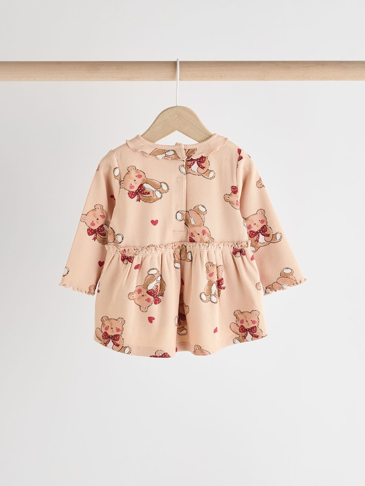 Beige/Red Check Bear Baby Long Sleeve Frill Top And Leggings Set - Image 8 of 16