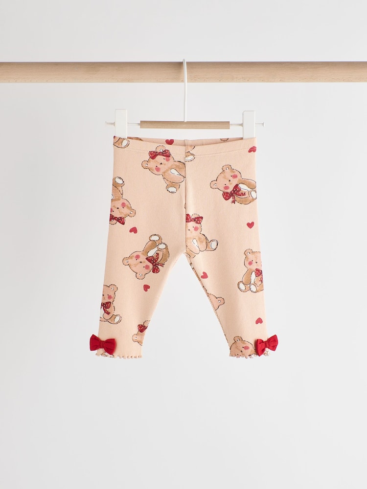 Beige/Red Check Bear Baby Long Sleeve Frill Top And Leggings Set - Image 9 of 16