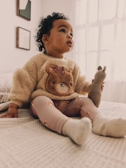 Caramel Brown Bear Cosy Baby Fleece Jumper and Leggings 2 Piece Set - Image 1 of 17
