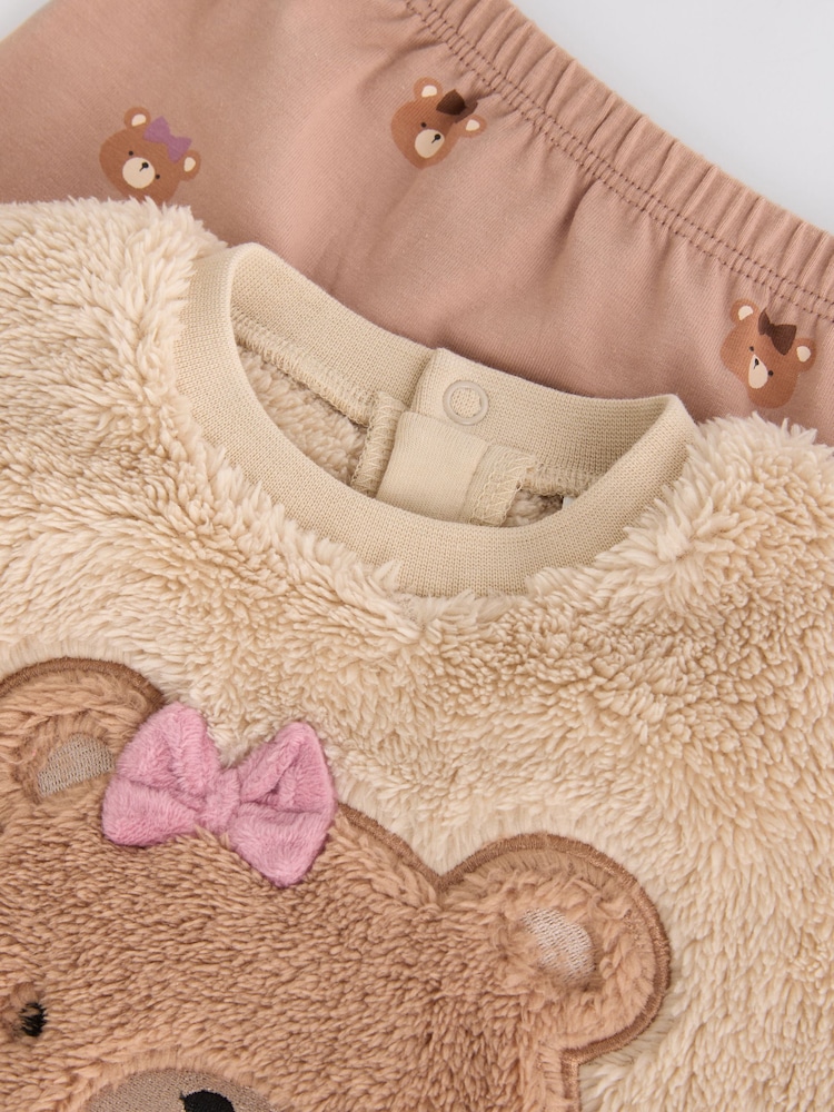 Caramel ours brun - Ensemble confortable de 2 pièces en polaire et leggings bébé - Image 14 of 17