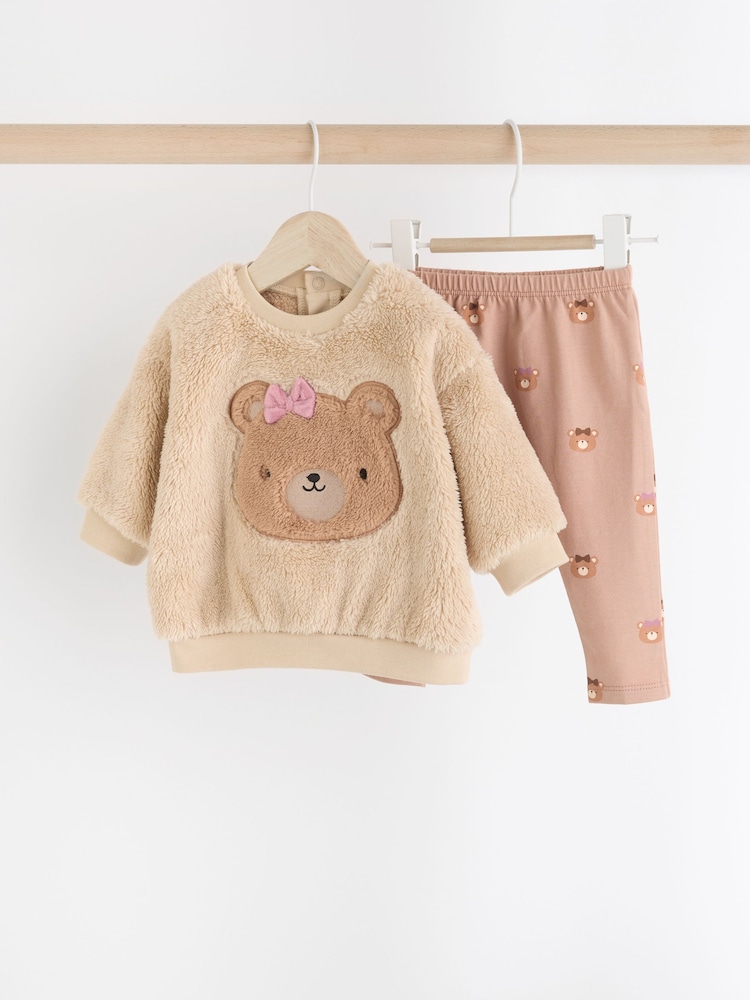 Caramel ours brun - Ensemble confortable de 2 pièces en polaire et leggings bébé - Image 7 of 17