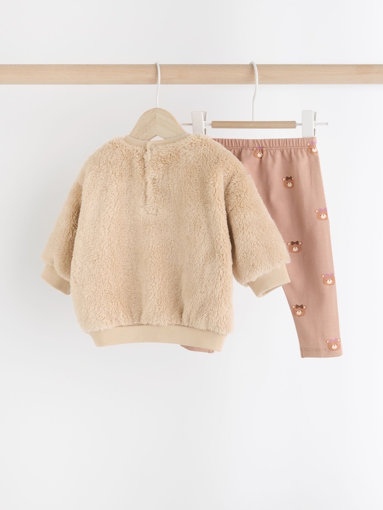 Caramel ours brun - Ensemble confortable de 2 pièces en polaire et leggings bébé - Image 8 of 17