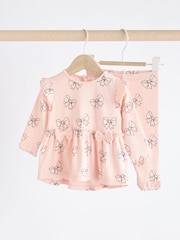 Pink Bow Print Baby Long Sleeve Frill Top And Leggings Set (0mths-2yrs) - Image 1 of 19