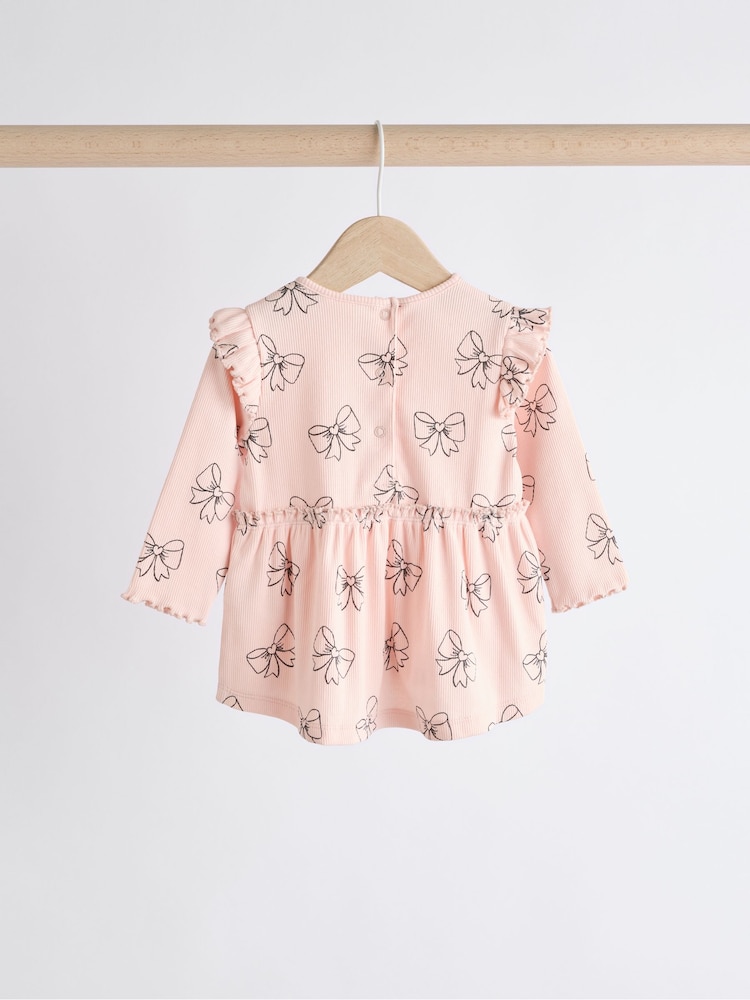 Pink Bow Print Baby Long Sleeve Frill Top And Leggings Set (0mths-2yrs) - Image 10 of 19