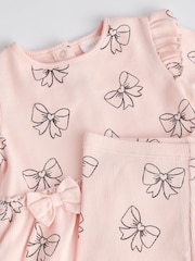 Pink Bow Print Baby Long Sleeve Frill Top And Leggings Set (0mths-2yrs) - Image 14 of 19