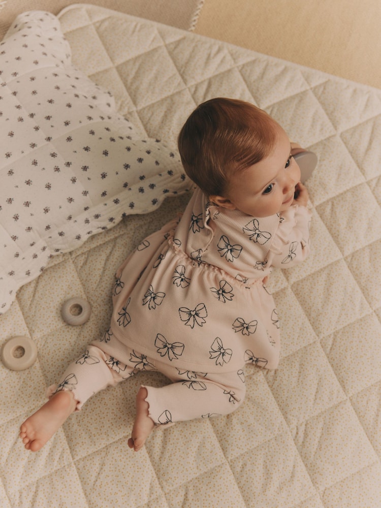 Pink Bow Print Baby Long Sleeve Frill Top And Leggings Set (0mths-2yrs) - Image 3 of 19