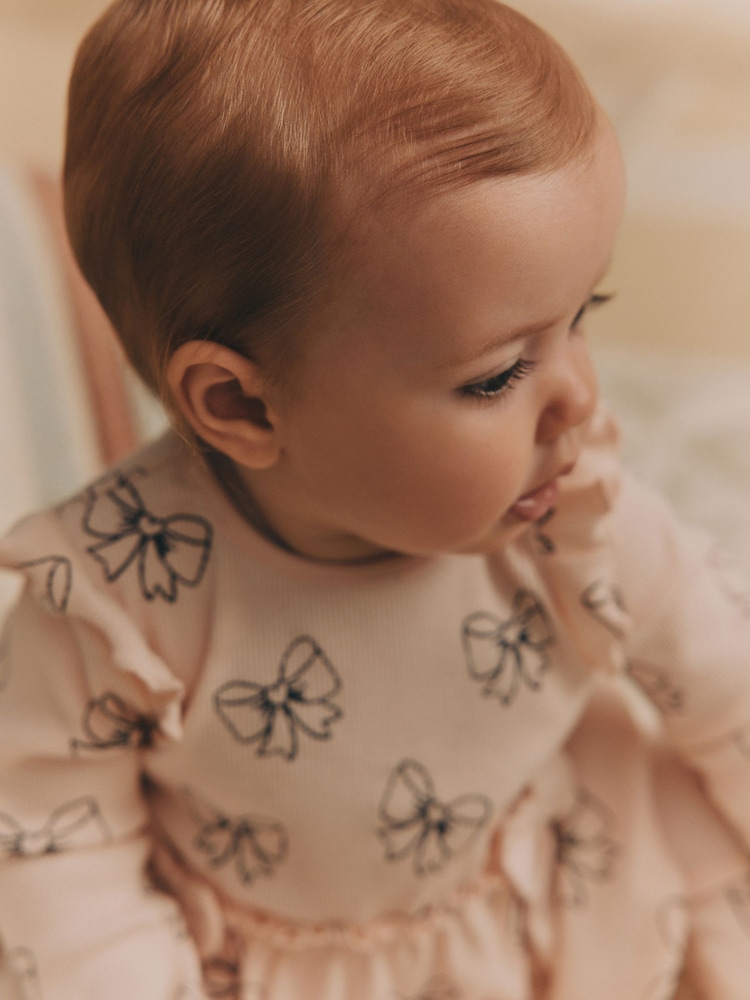 Pink Bow Print Baby Long Sleeve Frill Top And Leggings Set (0mths-2yrs) - Image 5 of 19