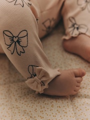Pink Bow Print Baby Long Sleeve Frill Top And Leggings Set (0mths-2yrs) - Image 7 of 19
