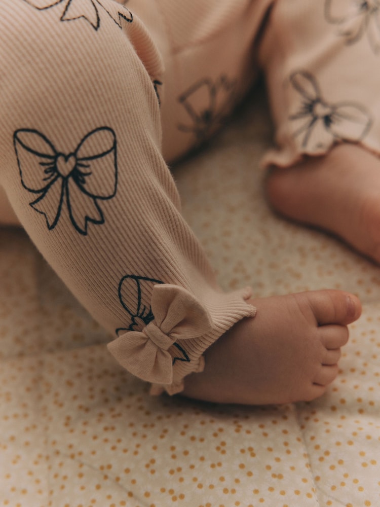 Pink Bow Print Baby Long Sleeve Frill Top And Leggings Set (0mths-2yrs) - Image 7 of 19