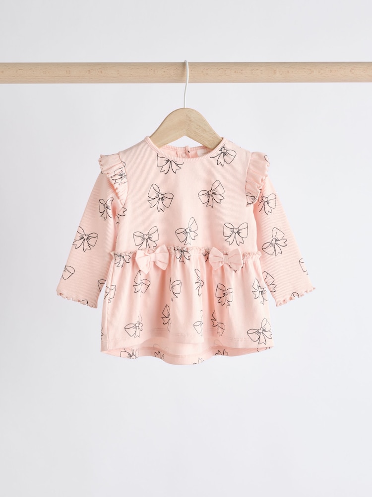 Pink Bow Print Baby Long Sleeve Frill Top And Leggings Set (0mths-2yrs) - Image 9 of 19