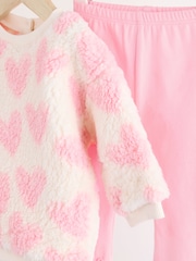 Pink/White Heart Baby Print Cosy Baby Fleece Jumper and Leggings 2 Piece Set - Image 11 of 15