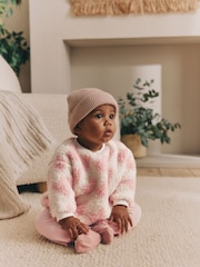 Pink/White Heart Baby Print Cosy Baby Fleece Jumper and Leggings 2 Piece Set - Image 2 of 15