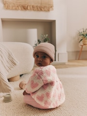 Pink/White Heart Baby Print Cosy Baby Fleece Jumper and Leggings 2 Piece Set - Image 3 of 15