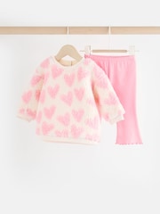 Pink/White Heart Baby Print Cosy Baby Fleece Jumper and Leggings 2 Piece Set - Image 6 of 15