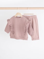 Mauve Purple Stripe Baby Sweatshirt And Wide Leg Trousers Set - Image 1 of 10
