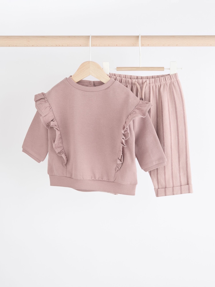 Mauve Purple Stripe Baby Sweatshirt And Wide Leg Trousers Set - Image 1 of 10