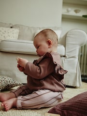 Mauve Purple Stripe Baby Sweatshirt And Wide Leg Trousers Set - Image 2 of 10