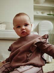 Mauve Purple Stripe Baby Sweatshirt And Wide Leg Trousers Set - Image 3 of 10