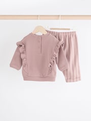 Mauve Purple Stripe Baby Sweatshirt And Wide Leg Trousers Set - Image 4 of 10
