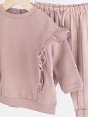 Mauve Purple Stripe Baby Sweatshirt And Wide Leg Trousers Set - Image 7 of 10
