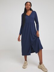 Simply Be Blue Waffle Button Up Midi Dress - Image 1 of 4