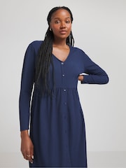 Simply Be Blue Waffle Button Up Midi Dress - Image 3 of 4