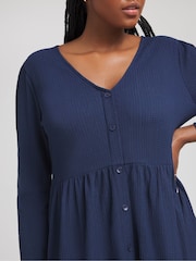 Simply Be Blue Waffle Button Up Midi Dress - Image 4 of 4