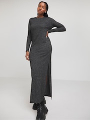 Simply Be Charcoal Grey Cosy Marl Maxi Dress - Image 1 of 5