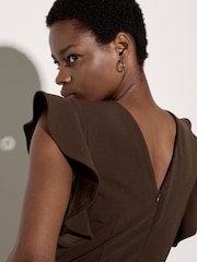 Apricot Brown Ruffle Sleeve Jersey Jumpsuit - Image 2 of 4