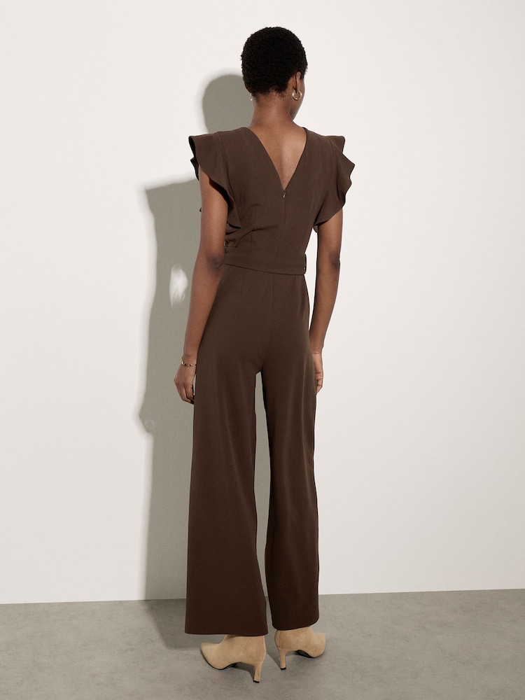 Apricot Brown Ruffle Sleeve Jersey Jumpsuit - Image 4 of 4 Apricot Brown Ruffle Sleeve Jersey Jumpsuit - Image 4 of 4