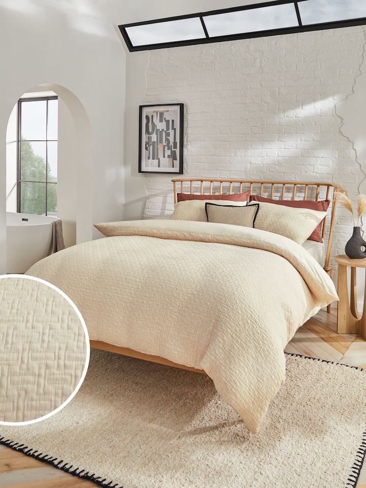 Natural Textured Quilted Cotton Rich Duvet Cover and Pillowcase Set - Image 1 of 4