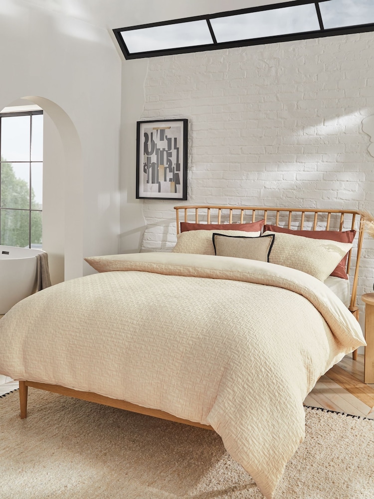 Natural Textured Quilted Cotton Rich Duvet Cover and Pillowcase Set - Image 2 of 4