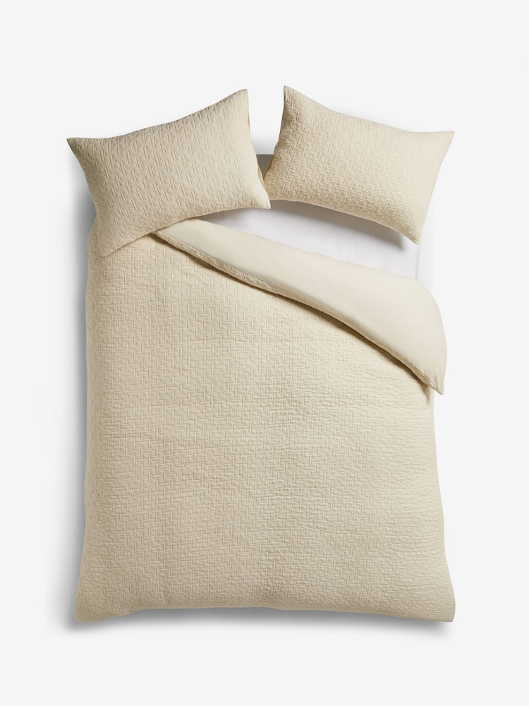 Natural Textured Quilted Cotton Rich Duvet Cover and Pillowcase Set - Image 4 of 4