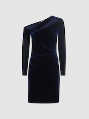 Reiss Navy Camilla Velvet Off-The-Shoulder Mini Dress - Image 2 of 4