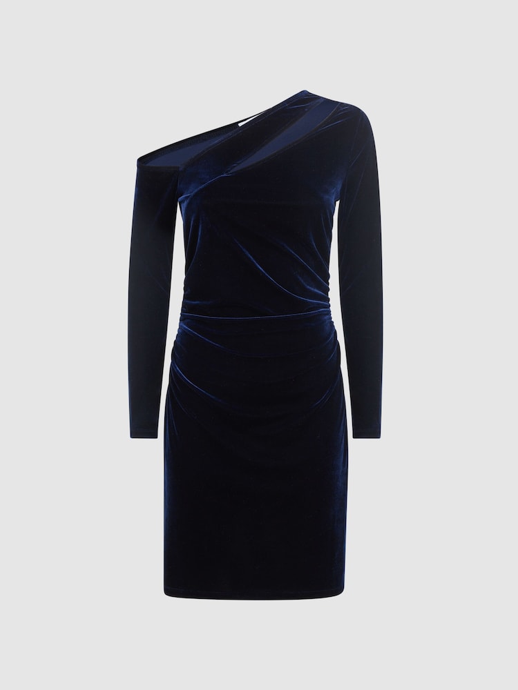 Reiss Navy Camilla Velvet Off-The-Shoulder Mini Dress - Image 2 of 4