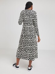 Simply Be Black Mono Print Waffle Button Up Midi Dress - Image 2 of 5