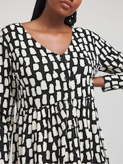 Simply Be Black Mono Print Waffle Button Up Midi Dress - Image 4 of 5