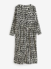 Simply Be Black Mono Print Waffle Button Up Midi Dress - Image 5 of 5