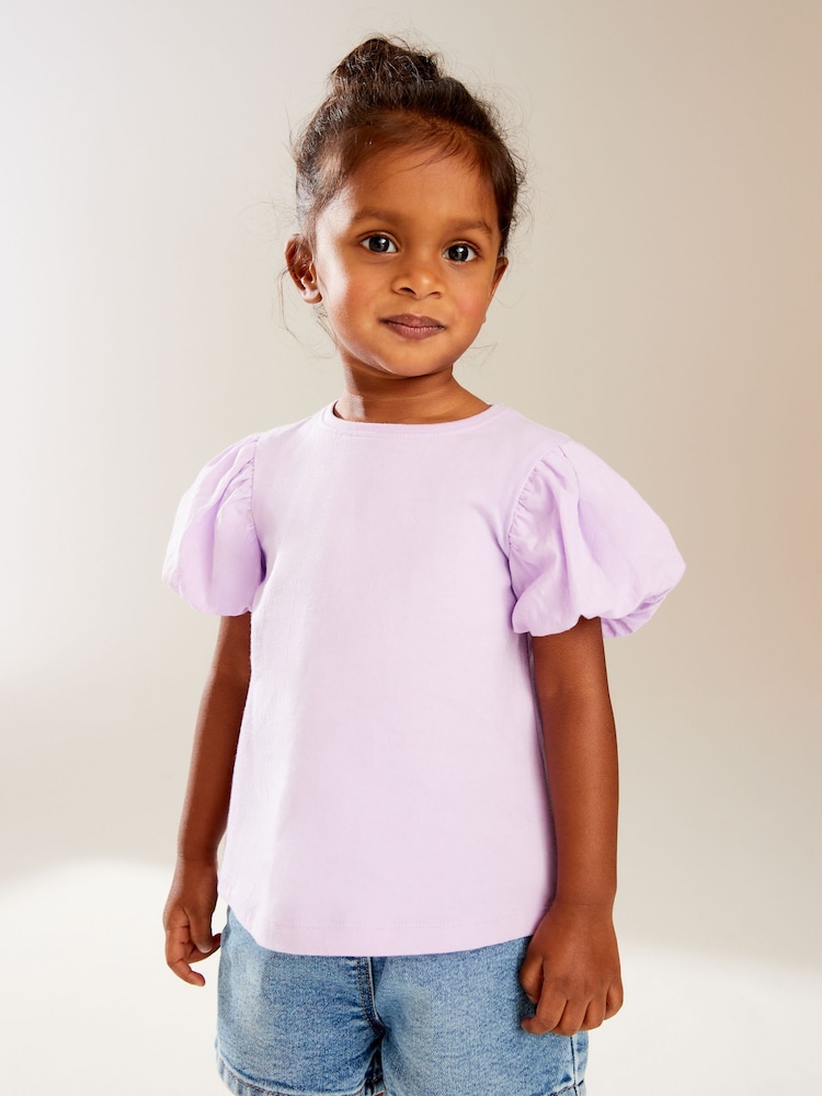 Lilac Purple Puff Short Sleeve 100% Cotton T-Shirt (3mths-7yrs) - Image 1 of 6 Lilac Purple Puff Short Sleeve 100% Cotton T-Shirt (3mths-7yrs) - Image 1 of 6