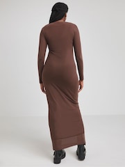 Simply Be Chocolate Brown Mesh Maxi Dress - Image 2 of 5