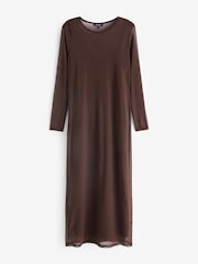 Simply Be Chocolate Brown Mesh Maxi Dress - Image 5 of 5