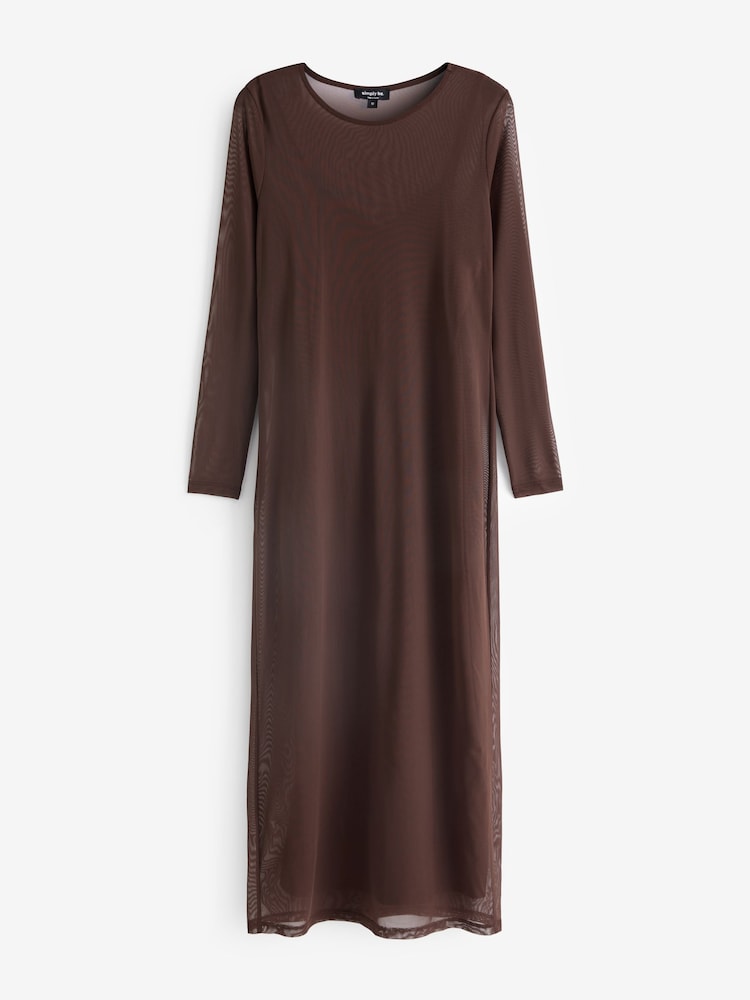 Simply Be Chocolate Brown Mesh Maxi Dress - Image 5 of 5