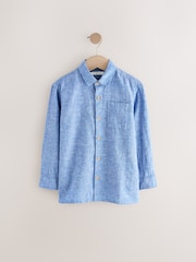 Blue Plain Long Sleeve Linen Mix Relax Fit Shirt (3-16yrs) - Image 1 of 4
