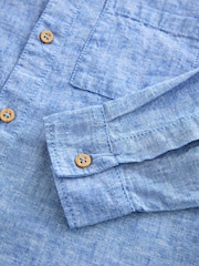 Blue Plain Long Sleeve Linen Mix Relax Fit Shirt (3-16yrs) - Image 3 of 4