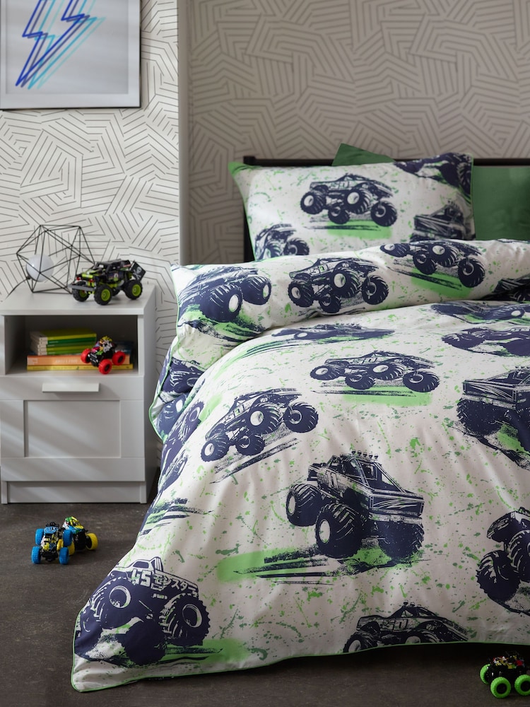 Grey Monster Trucks Duvet Cover and Pillowcase Set - Image 2 of 3