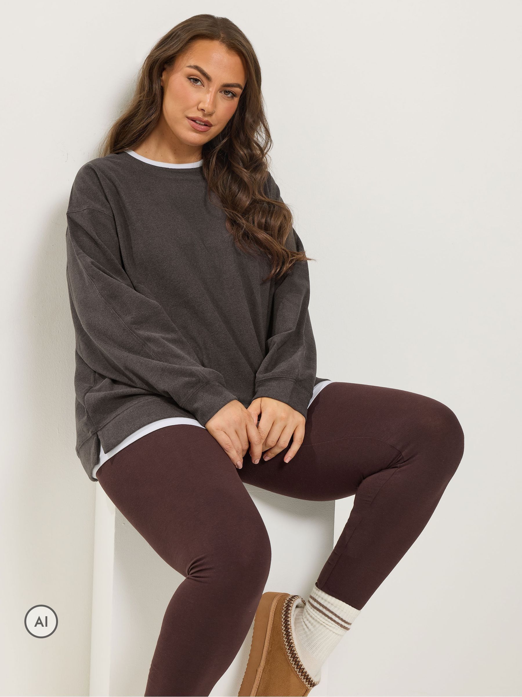 Yours Curve Women's Brown Soft Touch 2-In-1 Sweatshirt - Image 2