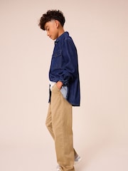 Denim Dark Blue Long Sleeve 100% Cotton Shirt (3-16yrs) - Image 4 of 4