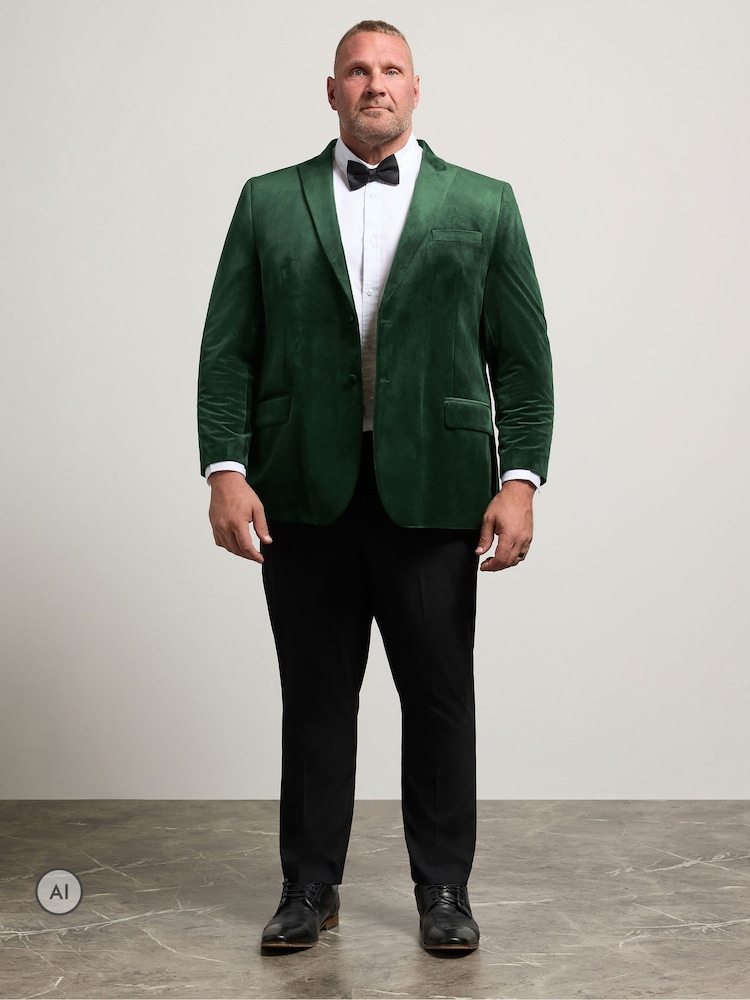 BadRhino Big & Tall Green Tailored Velvet Blazer - Image 2 of 5 BadRhino Big & Tall Green Tailored Velvet Blazer - Image 2 of 5